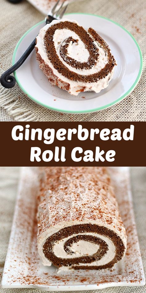 The Best Gingerbread Roll Cake Recipe – CUCINADEYUNG Gingerbread Cake Roll, Christmas Gingerbread Cake, Gingerbread Roll, Christmas Cake Roll, Roulade Cake, Moist Gingerbread, Log Cakes, Roll Cake Recipe, Spiced Whipped Cream