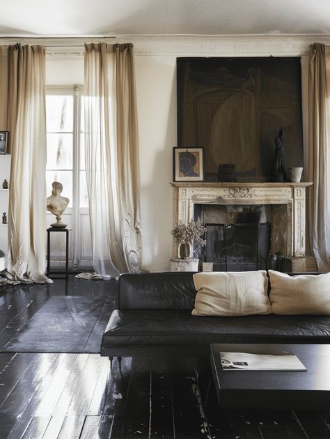 17 Beautiful Black Living Room Floor Ideas Black Rug On Dark Wood Floor, Living Room With Black Rug Ideas, Living Room Dark Hardwood Floors, Spanish Tile Floor Living Room, Dark Living Room Floors, Black Floors Living Room, Black Floor Living Room Interior Design, Black Floor White Walls, Black Floor Decor