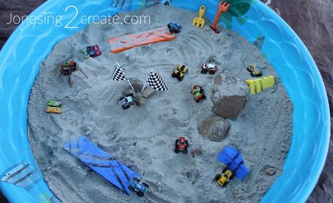 Pool With Sand, Monster Truck Party Food, Birthday Party Ideas Games, Monster Truck Theme Birthday Party, Monster Truck Birthday Party Ideas, Truck Birthday Party Ideas, Monster Jam Birthday Party, Blaze Birthday Party, Monster Truck Birthday Party