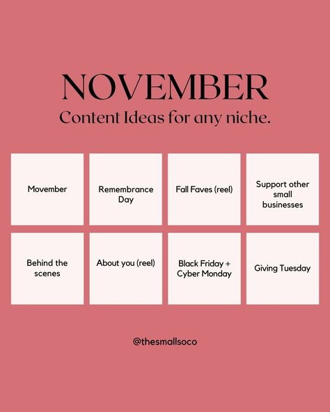 November content ideas - it doesn't all have to be about shopping 😜 Social Media Content Ideas, Fall Faves, Giving Tuesday, Content Ideas, Media Content, Social Media Content, Holidays, Social Media, Marketing