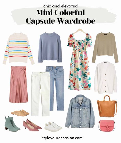 Artsy Capsule Wardrobe, Colorful Capsule Wardrobe, 2022 Capsule Wardrobe, Capsule Wardrobe 2022, Capsule Wardrobe Checklist, Neutral T Shirts, Colorful Wardrobe, Cooler Style, Character Vibes