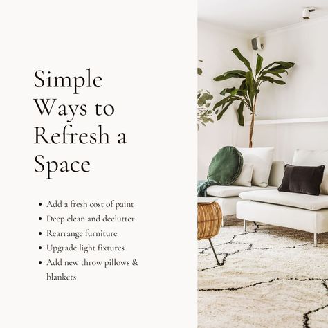 Looking to brighten up a room in your home for little to no cost while you prepare it for the market? Try these simple tips to bring new perspective and energy into your home. They are easy, fun, and simple to do. A little goes a long way! #realestate #joeprather #joepratherrealtor #whosnextrealestate #realestateagent #RealEstateInvestor #realestatelife #realestatemarketing #realestateagents #realestateadvice #realestateforsale #realestateexperts #realestateexpert #realestateteam Home Decor Content Ideas, Home Decor Social Media Posts, Interior Design Business Plan, Real Estate Marketing Quotes, New Classic Design, Canada Real Estate, Interior Design Quotes, Real Estate Fun, Real Estate Infographic