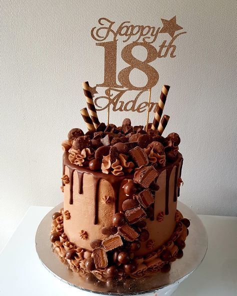 Chocolate 18th Birthday Cake, Double Birthday Cake, Choc Drip Cake, Chocolate Buttercream Cake, Cookie Decorating Icing, Candy Birthday Cakes, 18th Cake, Chocolate Cake Designs, 21st Cake