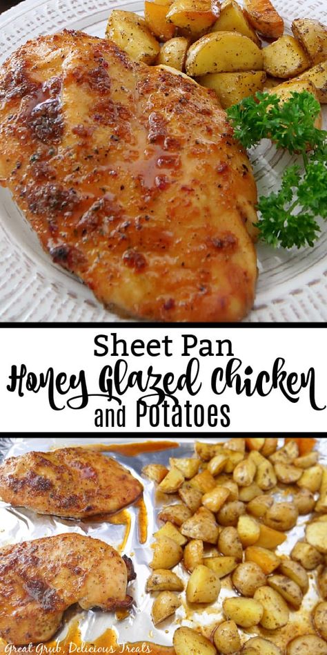 Sheet Pan Chicken and Potatoes is a simple dinner recipe that requires few ingredients and is quick to throw together. Sheet Pan Chicken And Potatoes, Honey Glazed Chicken, Chicken And Potatoes, Sheet Pan Chicken, Sheet Pan Dinners Recipes, Honey Glazed, Simple Dinner, Glazed Chicken, Pan Chicken