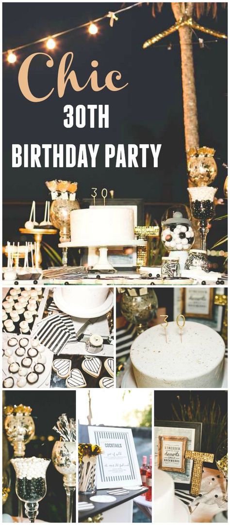 Stripes & Glitter / Birthday "Chic Black, White, Gold 30th Birthday Party 30th Bday Party, 30th Birthday Bash, Photobooth Ideas, Birthday Cocktail, Birthday Cocktails, Milestone Birthday Party, 30th Party, 30th Birthday Party, 30th Bday