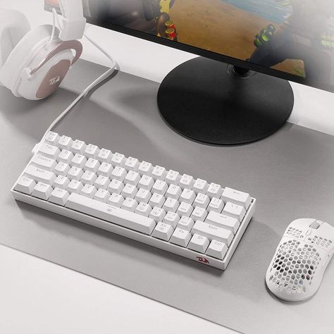 The K630 keyboard is a cheap and relaible keyboard meant for gaming setups. It has USB connect L shaped C cable, 61 keys with hot-swappable red switch, NO slip-Stand, Ultra portable, quiet strokes with over 50 million keypresses. It's a perfect new keyboard for your setup. White Keyboard, Cheap Keyboards, 60% Keyboard, Gaming Desk Setup, Keyboard Gaming, Gaming Setups, Gaming Keyboard, Pc Setup, Desk Space