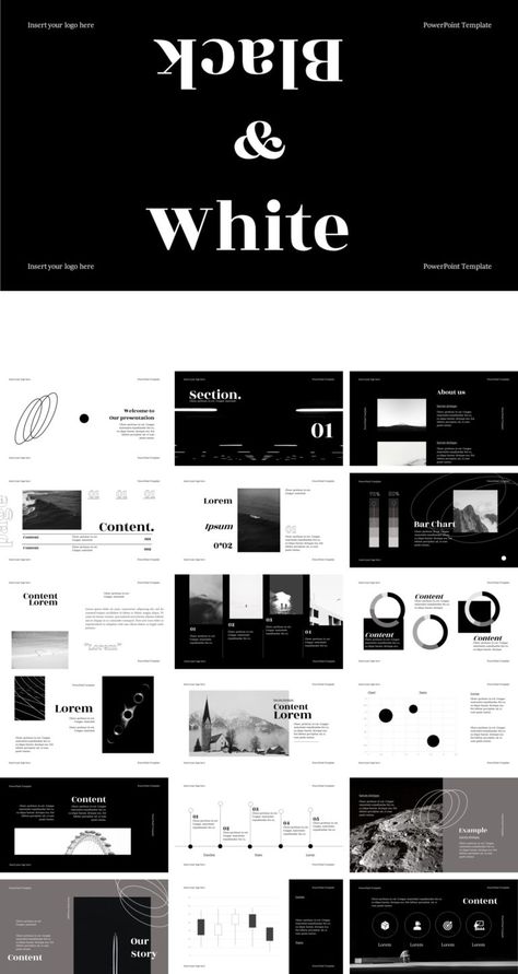 Black And White PowerPoint Template - Powerpoint Hub Black And White Layout Design, Black And White Powerpoint Template, Black And White Ppt Template, Black And White Presentation Design, Black And White Design Graphic, Black And White Web Design, Sleek Graphic Design, Black Presentation Design, Cool Presentation Design