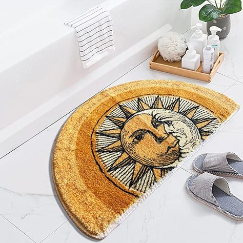 Amazon.com: MINAKO Half Round Bath Mat Bohemian Anti-Slip Rug -Sun Moon Tarot Style Pattern Carpet-Suitable for, Living Room, Bedroom, Kitchen, Bathroom,Indoor Rugs mats 20 x 30 : Home & Kitchen Round Bath Mats, Moon Rug, Bathroom Floor Mat, Boho Bathroom, Area Carpet, Shower Rugs, Carpet Colors, Patterned Carpet, Throw Rug