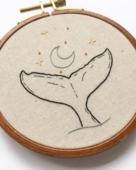 Caitlin on Instagram: “Little celestial whale tail available now as a pre-made hoop (only 1 available) or PDF pattern 🐋 Link in Bio!” Diy Easy Embroidery, Celestial Whale, Embroidery Pants, Embroidery Wall Art, Embroidery Tshirt, Diy Embroidery Patterns, Hand Embroidery Kit, Hand Embroidery Tutorial, Brazilian Embroidery