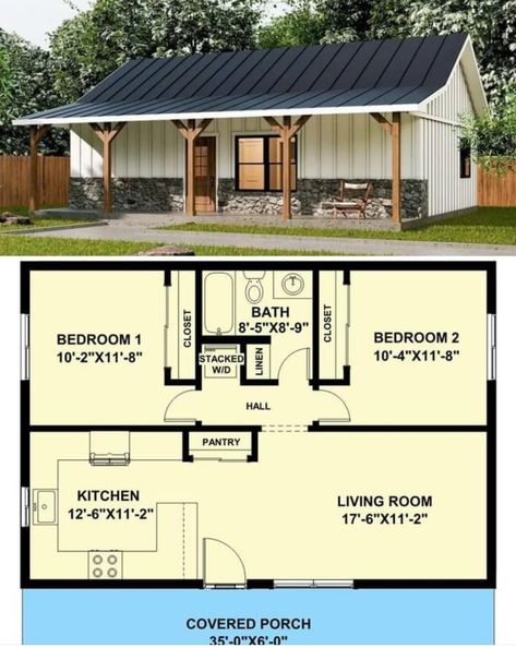 Barndominium Small Floor Plans, Barndo Cabin, Grandma's Cottage, Tiny House Plans Small Cottages, Lake Front House Plans, Small House Blueprints, Small Cottage House Plans, Small Floor Plans, Tiny House Layout