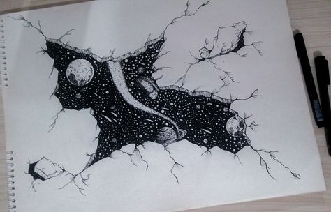 Outer Space Tattoos Black And White, Galaxy Drawing Black And White, Galaxy Pencil Drawing, Space Drawing Galaxies Pencil, Universe Tattoo Galaxies Black And White, Multiverse Drawing, Outer Space Sketch, Universe Drawing Ideas, Ink Reference