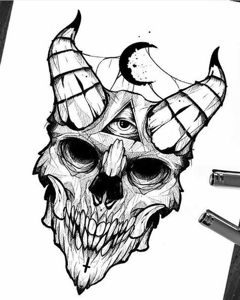 Satanic Tattoos, Skull Art Tattoo, Wrist Tattoo Ideas, Line Tattoo Ideas, Wrist Tattoo Designs, Evil Tattoos, Scary Tattoos, Skull Art Drawing, Creepy Tattoos