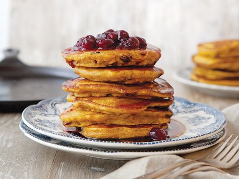 These hearty Pumpkin-Cranberry Pancakes make the perfect fall breakfast. Top them with our Cranberry Topping for even more fall flavor. Griddle Pancakes, Cranberry Topping, Cranberry Pancakes, Breakfast Favorites, Amazing Meals, Iron Recipes, Pumpkin Cranberry, Breakfast Recipes Sweet, Pumpkin Desserts