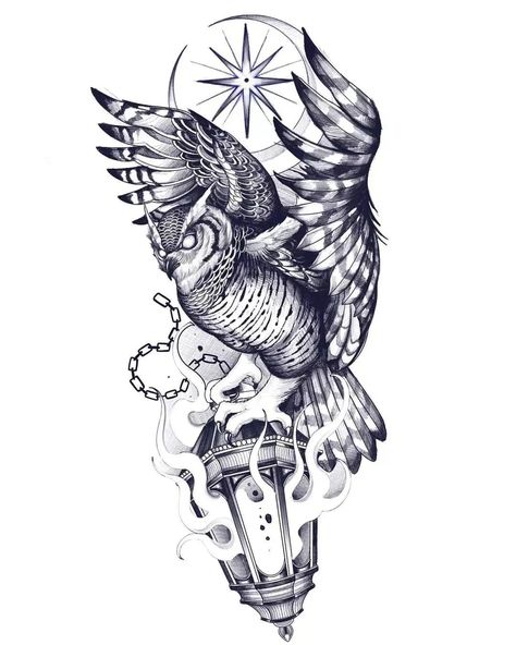 ART | BLACK’s Instagram photo: “Rate this artwork from 1-10 Follow for more!! . . . . . ##attoodesign #sketchbook #tattoosketches #inksketch #inksketches #designtattoo…” Snowglobe Tattoo, Tattoo Drawing Ideas, Cybersigilism Tattoo, Owl Tattoo Sleeve, Card Tattoo Designs, Owl Designs, Elephant Tattoo Design, Owl Tattoo Design, Whimsical Owl