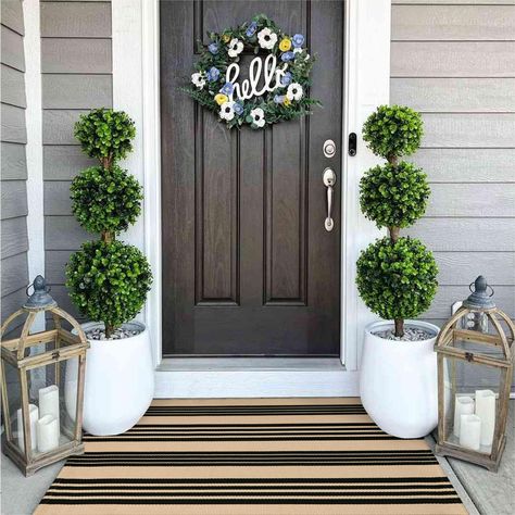 PRICES MAY VARY. Perfect Size: OJIA front door mats outdoor features the 27.5" x 43.3" ideal size, perfect to fit a common outdoor door mat for a double-layer effect, adding a different brilliance to your porch! Easy Care Washable Rugs: This porch rug is easy to care for and can be machine washed. Machine wash in a gentle cycle and air dry. Gently pat or use a simple vacuum to quickly blow away dirt. Indoor/Outdoor Rugs: Resistant to outdoor elements and can keep its vibrant color for a long tim Front Door Tiny Porch, Front Door Ateps, Front Door Sigb, Hello Sticker For Front Door, Front Door Plants Farmhouse, Front Door Enters Into Kitchen, What To Use To Put Garkand Up Outside Aroynd Front Door, Farmhouse Back Door Entryway, Tall Grass Front Door