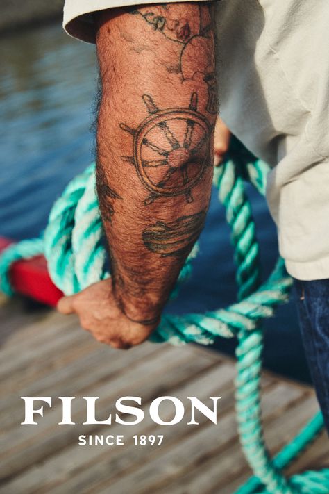 Tattoo For Sailors, Nautical Patchwork Tattoo Sleeve, Seamans Tattoos, Vintage Tattoo Ideas Men, A Smooth Sea Never Made A Skilled Sailor Tattoo, Men’s Nautical Tattoos, Nautical Elbow Tattoo, Nautical Wrist Tattoo, Nauticle Tattoos