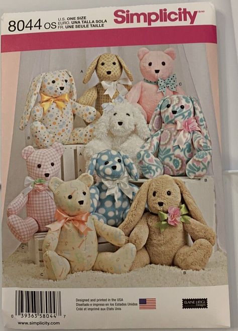 Simplicity Pattern 8044 Stuffed Animals 2 Piece Dog Rabbit Bear Aprox 14" for sale online | eBay Bunny Pattern Sewing, Sewing Rabbit, Stuffed Rabbit, Animal Sewing Patterns, Rabbit Pattern, Bunny Pattern, Bunny And Bear, Bear Dog, Crochet For Boys