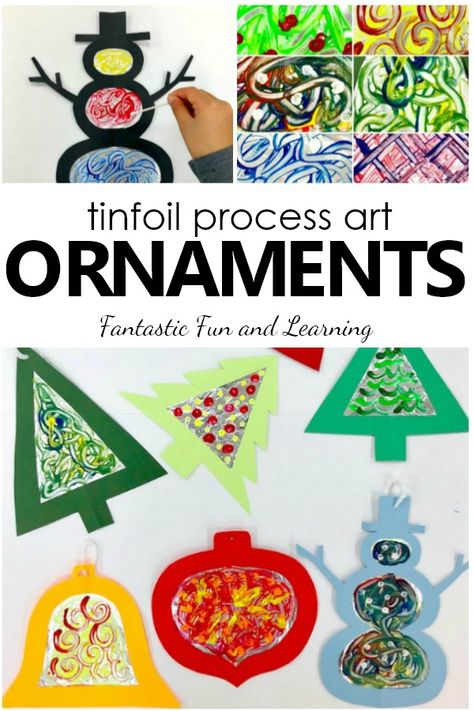 Tinfoil Process Art Christmas Ornaments. Kids will love exploring a new painting technique as they create tinfoil process art Christmas ornaments in this fun Christmas art project for kids. Process Art Christmas, Fall Leaf Art Projects, Art Christmas Ornaments, Art Project For Kids, Christmas Art Projects, Preschool Christmas Crafts, Tree Themes, Project For Kids, New Painting