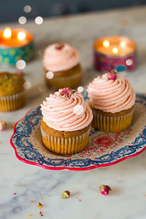 Pistachio Cupcakes with rose buttercream frosting - Bake with Shivesh Recipes For Cupcakes, Cupcake Aesthetic, Bake With Shivesh, Rose Buttercream, Pistachio Cupcakes, Eggless Chocolate Chip Cookies, Mothers Day Desserts, Easy Cupcake Recipes, Lime Cake