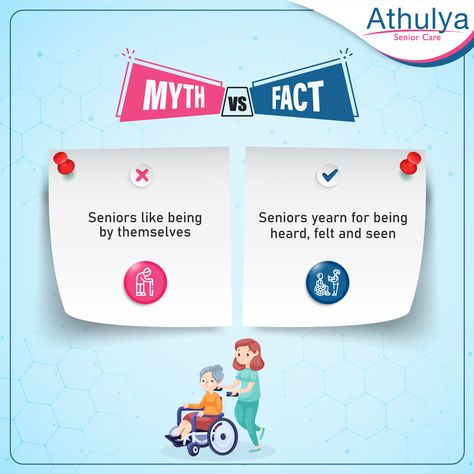 While we see an ocean of myths staying afloat on the Internet, Athulya would like to drop some facts for you pertinent to seniors and this is fact that can only be felt Fun Facts Graphic Design, Myths And Facts Design, Myth Vs Fact Design, Healthcare Advertising Creative, Myth Fact Creative Ads, Quiz Design Graphics, Myth And Fact Design, Myth Vs Fact Creative Design, Medical Creative Ads