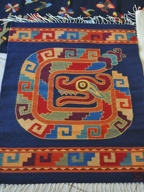 https://flic.kr/p/bXXDnm | Zapotec Rug Oaxaca | Weaver Bulmaro Perez is known for the rich and vibrant colors of his wool rugs as can be seen in this example.  Teotitlan del Valle, Oaxaca, Mexico Zapotec Art, Zapotec Rugs, Mexican Rug, Mexican Textiles, Mexico Culture, Mexican Crafts, Huichol Art, Mexico Art, Mexican Decor