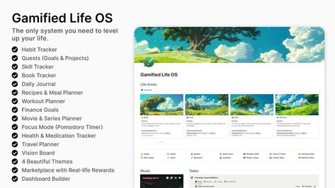 best notion template Notion Gamification, Gamify Your Life, Notion Productivity, Productivity System, Life Tracker, Productivity Books, Student Dashboard, Medication Tracker, Finance Goals