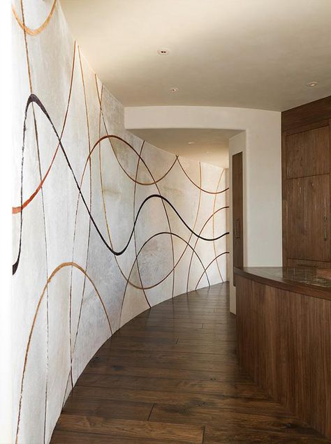 Kyle Bunting Hide Mural / Custom Mural in Cream, Rust, Gold, Chestnut, Bark, Oak and Chocolate Wall Pattern Design, Kyle Bunting, Olive House, Amazing Rooms, Curved Wall, Interesting Architecture, House Tree, Wall Pattern, G Force