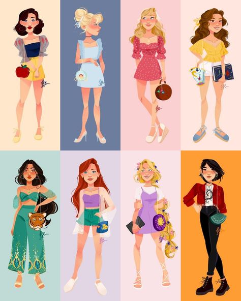 Disney Princess Modern Outfits, Disney Princess Outfit Ideas, Modern Princess Outfits, Disney Princess Inspired Outfits, Disney Character Outfits, Princess Inspired Outfits, Modern Disney Characters, Disney Princess Outfits, Disney Princesses And Princes