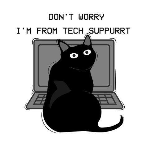 Cat On A Computer, Cat Working Illustration, Tech Stickers Design, Cat On Computer, Cat Computer, Pc Drawing, Tech Stickers, Birthday Kitty, Computer Illustration