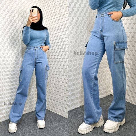 Celana Kulot Jeans Cargo Wanita Highwaist Panjang Jumbo Korean Style Keira Light Blue Premium Celana Kulot Jeans, Kulot Jeans, Celana Jeans, Jeans Cargo, Korean Fashion, Light Blue, High Waisted, Blue