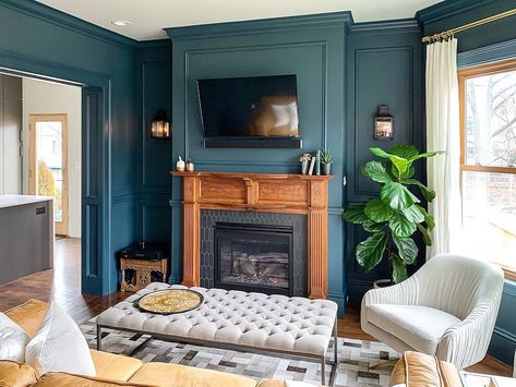 Renovation Husbands, Blue Green Kitchen, Cowboy Room, Dark Dining Room, White Drapery, Victorian Living Room, Living Room Renovation, Modern Victorian, Princess Room