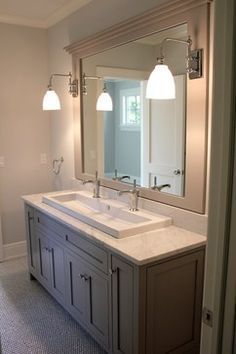 Small Bathroom Sinks, Trough Sink, Jack And Jill Bathroom, Boys Bathroom, Trendy Bathroom, Diy Remodel, Bath Room, Bathroom Colors, Bathroom Kids