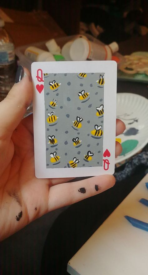 I'm loving painting these cards, using acrylic paint and mod podge Deck Of Cards Painting Ideas, Painting Playing Cards Ideas Easy, Painting On Cards Deck, Painting Cards Deck, Deck Of Card Painting Ideas, Painted Cards Deck, Deck Of Cards Painting, Playing Card Painting Ideas, Painted Deck Of Cards