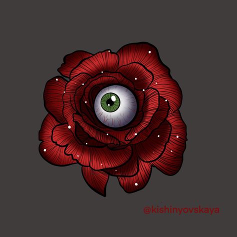 A rose and an eye creepy halloween tattoo drawing Rose Tattoo With Eye In The Middle, Creepy Rose Drawing, Creepy Rose Tattoo, Rose Eye Drawing, Halloween Rose Tattoo, Eye In Flower Tattoo, Rose Creature, Flowers With Eyes Drawing, Rose With Eyeball