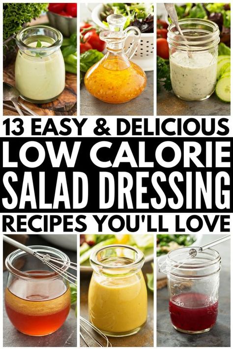 Healthy Salad Dressing: 13 Delicious Low Calorie Recipes | Looking for healthy yet delicious homemade salad dressing recipes to support your diet and weight loss goals? Whether you’re on the Weight Watchers diet, follow a low carb, low calorie diet, or have the strength for something hard core like the paleo, whole30, or vegan diets, we’ve rounded up the best skinny salad dressings that are easy to make and taste DELISH! Low Calorie Asian Dressing, Healthiest Salad Dressing, Low Calorie Dressing Recipe, Low Calorie Salad Dressing Recipes, Low Fat Salad Dressing, Low Calorie Salad Dressing, Healthy Dressings, Low Fat Salads, Low Carb Salad Dressing