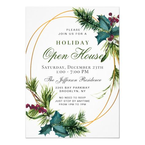 Pine Cone Holly Frame Christmas Holiday OPEN HOUSE Invitation , #spon, #Christmas#Frame#OPEN#Holiday Christmas Dinner Invitations, Holiday Brunch Invitations, Fancy Invitations, Holiday Open House Invitations, Holiday Cocktails Christmas, Holiday Luncheon, Hosting Holiday Party, Greenery Christmas, Christmas Party Host