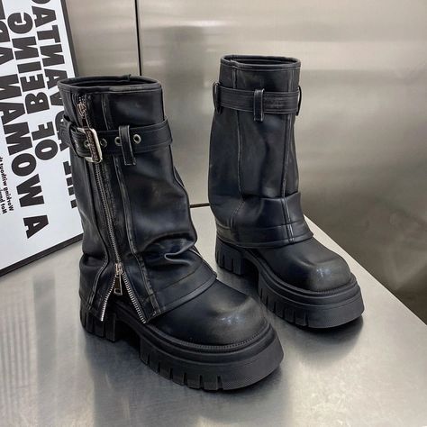 Fold Over Boots, Vegan Leather Boots, Dr Shoes, Funky Shoes, Black Platform Boots, Chunky Shoes, Shoe Inspo, Aesthetic Shoes, Swag Shoes