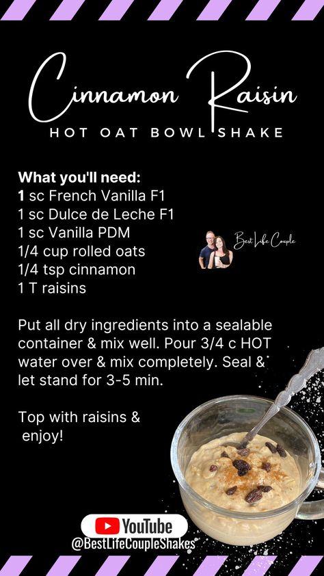 This hot protein oats shake bowl is perfect for a hearty breakfast or snack because it has your entire healthy meal shake plus the added benefits of the oatmeal for a WIN - WIN! Herbalife Oats Recipe, Herbalife Overnight Oats, Herbalife Overnight Oats Recipe, Herbalife Oatmeal Recipes, Herbalife Oatmeal, Herbalife Protein Oatmeal, Overnight Oats Herbalife, Cinnamon Toast Crunch Herbalife Shake, Herbalife Butter Pecan Shake