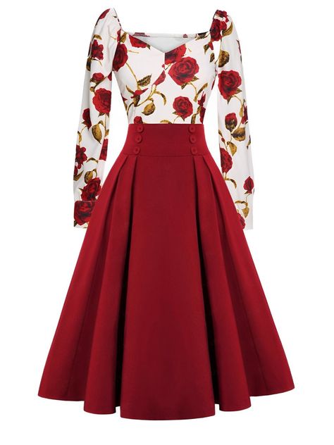 Rose Rouge, Red Dark, Modieuze Outfits, Modest Fashion Outfits, 60s Fashion, Summer Fashion Outfits, Types Of Dresses, Swing Dress, Pretty Dresses