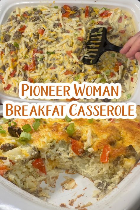 Pioneer Woman Breakfast Casserole made with eggs, hashbrowns, veggies, breakfast sausage, cream, and cheese. A hearty filling breakfast for the whole family! #breakfast #recipes #breakfastrecipe #casserolerecipes #casserole #breakfastcasserole #eggs #pioneerwomanrecipes #pioneerwoman Pioneer Woman Breakfast Casserole, Casserole Breakfast Recipes, Pioneer Woman Breakfast, Veggies Breakfast, Casserole Breakfast, Shredded Hash Browns, Family Breakfast, Breakfast Sausage, Pioneer Woman Recipes