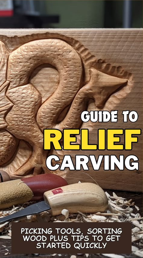 Relief Carving for beginners Relief Carving Patterns, Whimsical Carvings, Wood Carving Projects, Wood Carving Art Sculpture, Carving For Beginners, Dremel Carving, Simple Wood Carving, Wood Carving For Beginners, Wood Carving Tools Knives