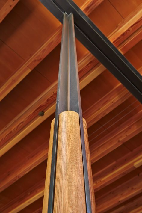 Towering trees are worked into the design of a Beaux Arts Village home | The Seattle Times Column Decoration Ideas, Column Cladding, Modern Column, Column Decoration, Wood Column, Steel Architecture, Detail Arsitektur, Metal Columns, Timber Architecture