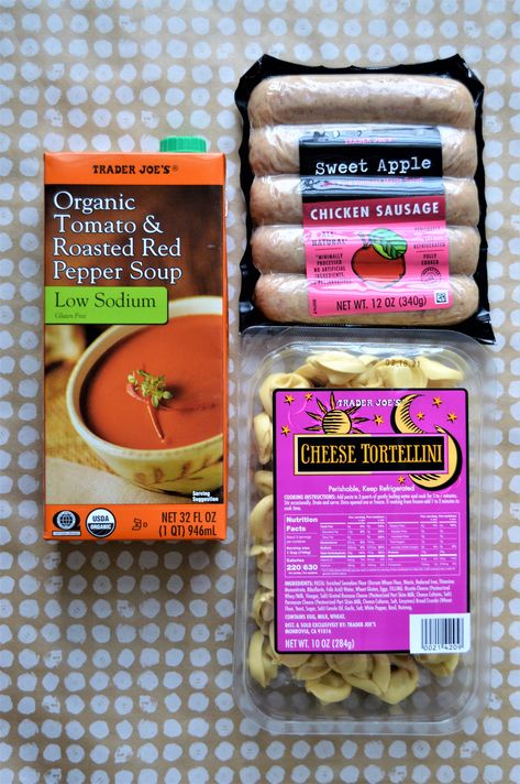 Easy Trader Joe’s: Roasted Red Pepper Tortellini Soup! – Friis Found Roasted Red Pepper Tortellini, Red Pepper Tortellini, Creamy Tortellini And Sausage, Tortellini And Sausage Soup, Trader Joes Soup, Creamy Tortellini, Roasted Red Pepper Soup, Bone Soup, Red Pepper Soup