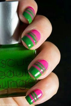 nail designs on Pinterest Nail Ideas Pink And Green, Green And Pink Nail Ideas, Aka Nail Designs, Pink And Green Nails Aka, Pink And Green Nails Wicked, Pink And Green Nails Design, Wicked Nails Pink And Green, Lime Nails, Pink Nail Art Designs