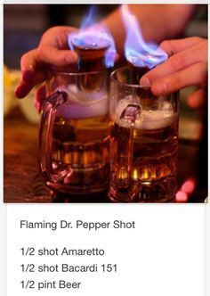 Flaming Dr. Pepper Shot # tipsy Bartender                                                                                                                                                      More Flaming Dr Pepper Recipes, Dr Pepper Shot, Cocktail Shoot, Tipsy Bartender Recipes, Flaming Dr Pepper, Shots Drinks, Shots Recipes, Bartending 101, Bartender Recipes