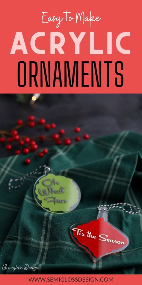 Learn how to make acrylic ornaments with vinyl. Use your Cricut to craft these cute Christmas ornaments for your tree. Makes a great gift. Cricut Acrylic Christmas Ornaments, Acrylic Ornaments Diy, Clear Acrylic Ornaments, Acrylic Christmas Ornaments, Cute Christmas Ornaments, Cricut Christmas Ideas, Easy Christmas Ornaments, Engraved Ornaments, Acrylic Ornaments