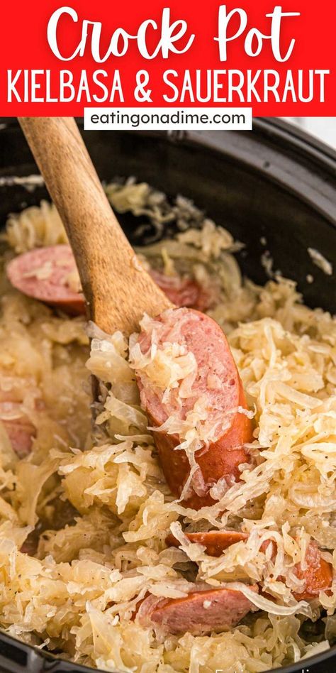 Kielbasa And Sauerkraut Crockpot, Crock Pot Kielbasa, Kielbasa Crockpot, Kielbasa And Sauerkraut, Smoked Sausage And Potato Recipe, Sausage Crockpot Recipes, Slow Cooker Kielbasa, Sausage Crockpot, Eating On A Dime