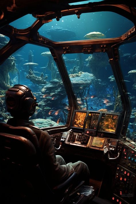 Cyberpunk Submarine, Submarine Cockpit, Scifi Cockpit, Sci Fi Submarine, Space Cockpit, Submarine Wallpaper, Spaceship Bridge, Interior Concept Art, Scifi Artwork