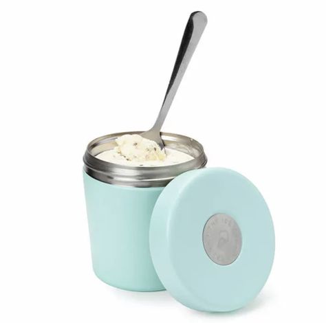 light blue canteen with ice cream inside Ice Cream Container, Pint Of Ice Cream, Ice Cream Containers, Mini Cooler, Mexican Hot Chocolate, Uncommon Goods, Ice Cream Machine, Tools Kitchen, Butter Pecan