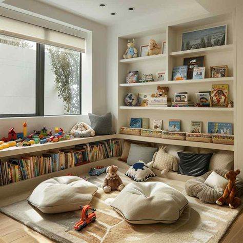 Magical Playroom, Kids Play Corner, Playroom Montessori, Loft Playroom, Kids Bookshelf, Toddler Boy Room Decor, Baby Playroom, Kids Living Rooms, Kids Bedroom Inspiration